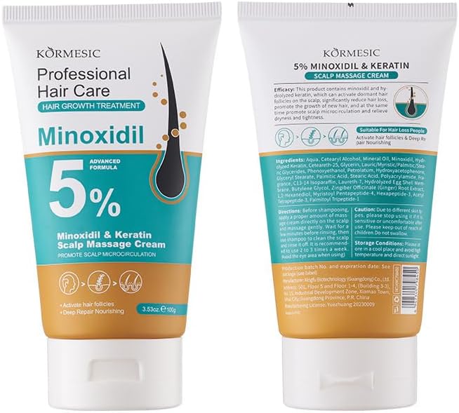 KORMESIC Hair Growth Scalp Massage Cream - 5% Minoxidil with Keratin (100g)