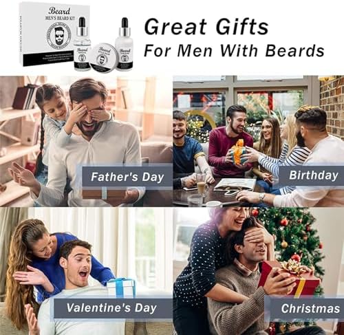 Beard Grooming Kit for Men - Complete 3-Piece Set with Shampoo, Growth Oil & Balm