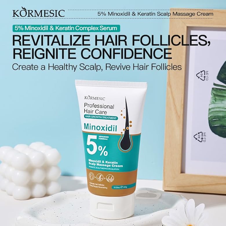 KORMESIC Hair Growth Scalp Massage Cream - 5% Minoxidil with Keratin (100g)