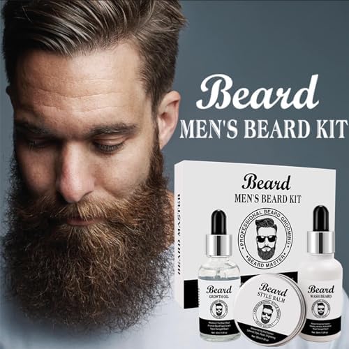 Beard Grooming Kit for Men - Complete 3-Piece Set with Shampoo, Growth Oil & Balm