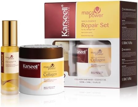 Karseell Collagen Maca Essence Repair Set - Hair Mask 500ml & Maca Oil 50ml for Dry Damaged Hair