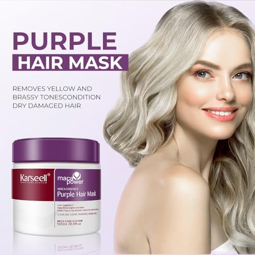 Karseell Purple Hair Mask - Neutralizes Brass & Yellow Tones for Blonde, Silver & Gray Hair (500ml)