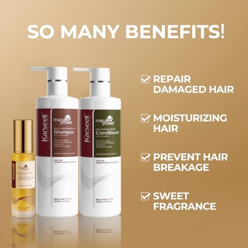 Karseell Collagen Maca Essence Complete Hair Care Set - Shampoo, Conditioner & Hair Oil (3-Piece)