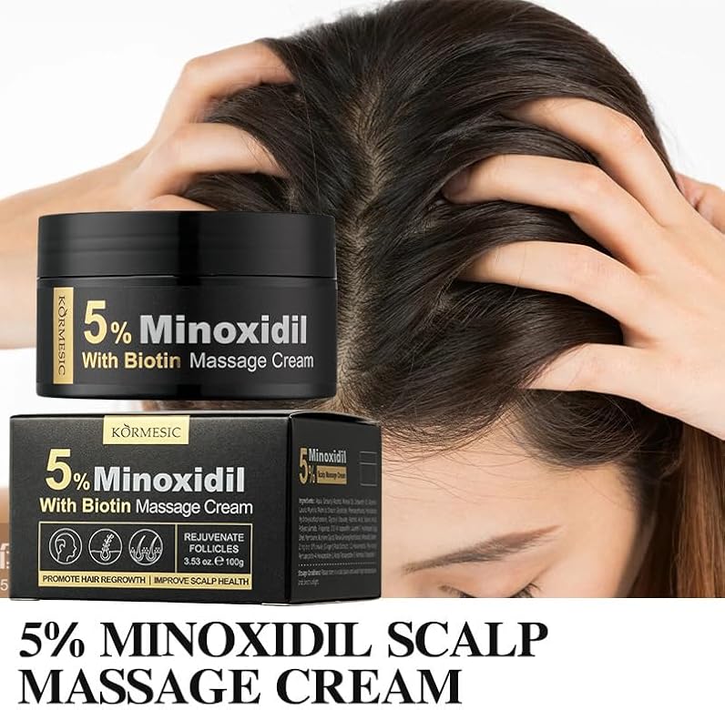 KORMESIC 5% Minoxidil Hair Growth Massage Cream with Biotin - Scalp Treatment (100g)