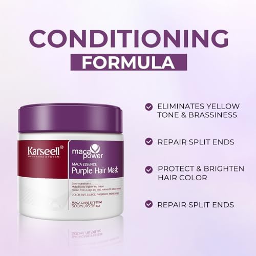 Karseell Purple Hair Mask - Neutralizes Brass & Yellow Tones for Blonde, Silver & Gray Hair (500ml)