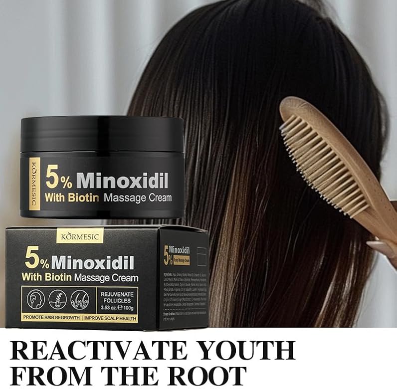KORMESIC 5% Minoxidil Hair Growth Massage Cream with Biotin - Scalp Treatment (100g)