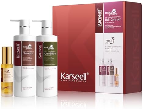 Karseell Collagen Maca Essence Complete Hair Care Set - Shampoo, Conditioner & Hair Oil (3-Piece)