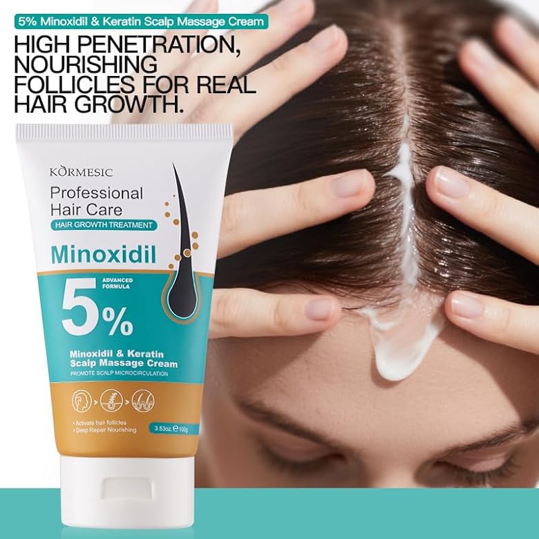 KORMESIC Hair Growth Scalp Massage Cream - 5% Minoxidil with Keratin (100g)