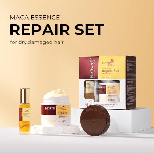 Karseell Collagen Maca Essence Repair Set - Hair Mask 500ml & Maca Oil 50ml for Dry Damaged Hair