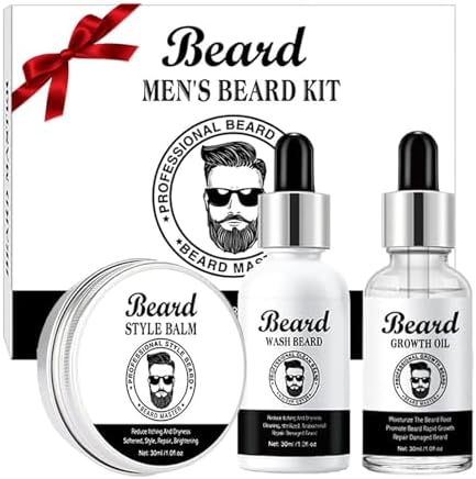 Beard Grooming Kit for Men - Complete 3-Piece Set with Shampoo, Growth Oil & Balm